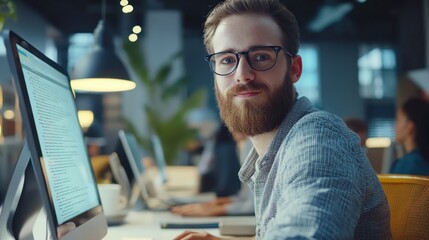 Programmer looking at the camera