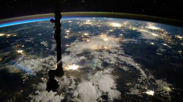 Time lapse of the planet earth night side from space with storms and citylights.  Elements of this image courtesy of NASA