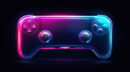 Fototapeta premium Futuristic glowing game controller with vibrant neon colors on a dark background.