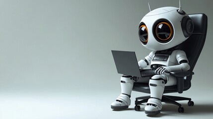 3d android with laptop on isolated background