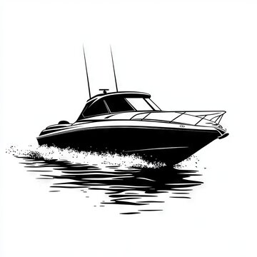 recommend clip art: Black and white illustration of a speedboat
