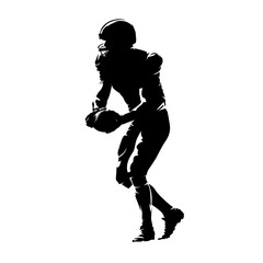 American football player, isolated vector silhouette, side view. Team sport athlete. Football quarterback