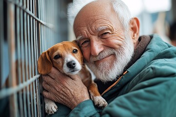 An elderly man volunteering at an animal shelter, caring for pets and finding joy in helping abandoned animals find new homes 3
