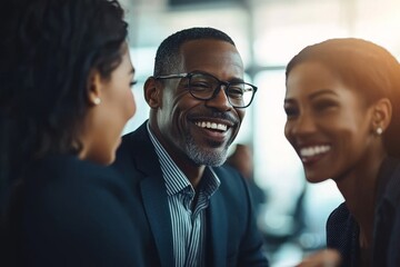 Fototapeta premium It's a happy human chatting with business people and smiling.