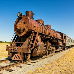 Naklejka premium Old rusty steam locomotive at the railway station in California, USA