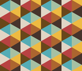Retro colorful hexagons geometrics Raster Pattern. Midcentury style dusted colors bold geometrics seamless pattern.