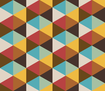 Retro colorful hexagons geometrics Raster Pattern. Midcentury style dusted colors bold geometrics seamless pattern.