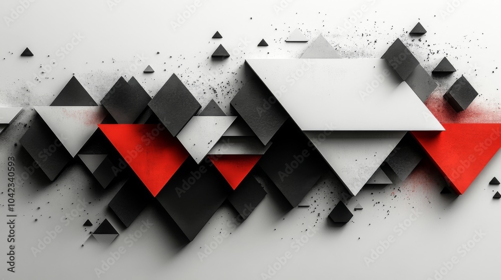Aufkleber An abstract display of geometrical shapes in red, black, and white creates a striking visual effect. The composition highlights modern design with dynamic angles and layers, emphasizing creativity.