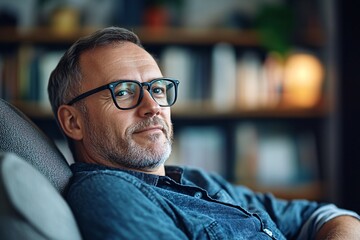 Obraz premium A middle-aged man enjoying a classic movie night alone, relishing in the nostalgia and cinematic storytelling at home 4