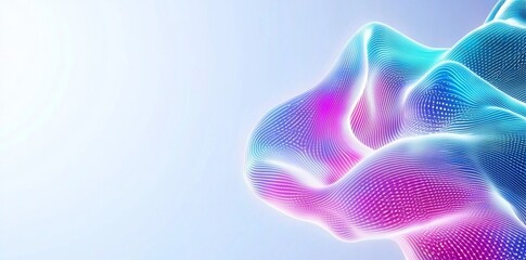 Fototapeta premium Colorful dots particles flowing wavy on white background. Modern illustration design elements in concept of technology, energy, science, music.