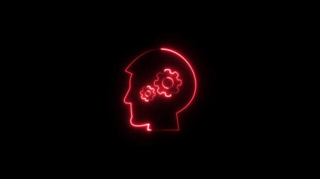 Neon brain icon animation. Glowing neon Complicated Brain . Digital Brain power icon Animation