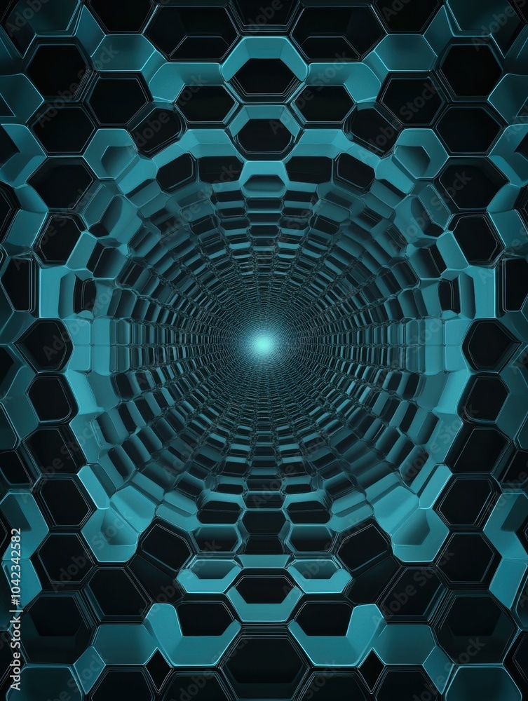 Aufkleber A series of layered hexagons gradually diminishes in size toward the center, creating a mesmerizing geometric pattern with depth. Generative AI