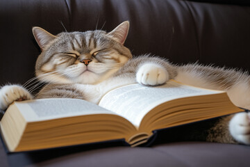 cat reading a book