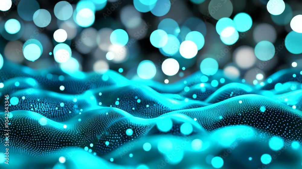 Poster the effect of waves. abstract particles. data visualization. abstract digital background. 4k renderi