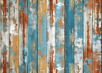 Obraz premium Rustic Wooden Planks Colorful Blue Orange Weathered Textured Wall Art