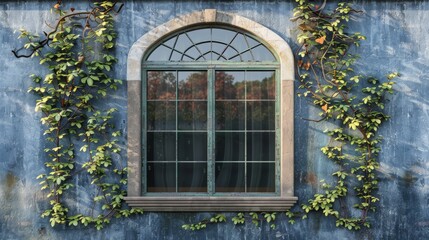 A single arched window with ivy climbing the surrounding wall.