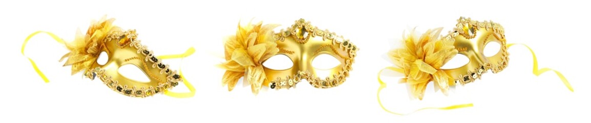 Bright carnival mask isolated on white, collage