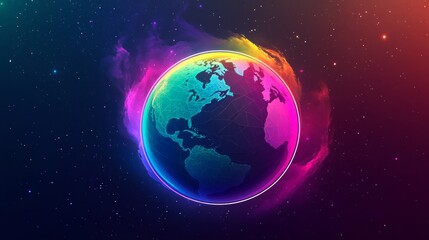 Obraz premium A vibrant and colorful depiction of the Earth surrounded by a glowing aura of vibrant, colorful energy.