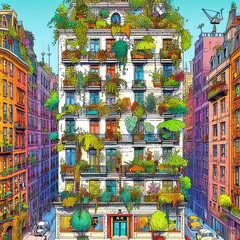 Fototapeta premium illustration, drawn multi-story building in the city.AI generated