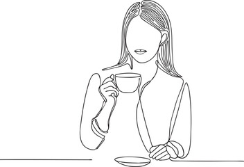 Hand drawn line drawing illustration of a person with a coffee Adobe Illustrator Artwork