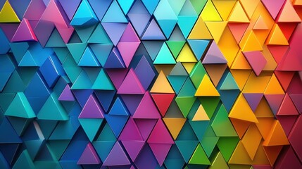A vibrant array of triangular patterns creates a stunning geometric abstraction filled with rich colors and dynamic shapes. Generative AI