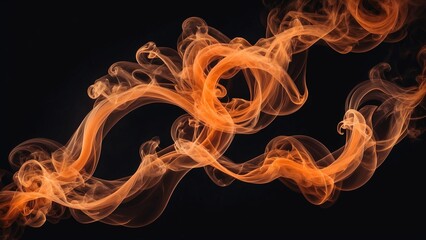 Abstract orange smoke swirl on black background