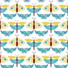 Seamless digital pattern design with blue and yellow butterflies