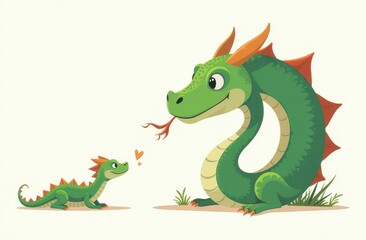 Obraz premium Mom Dragon and Baby white background