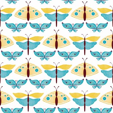Seamless digital pattern design with blue and yellow butterflies