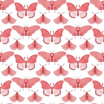 seamless pattern with pink and red butterflies