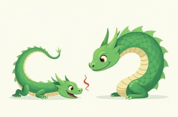 Obraz premium Big and Small Dragons on a White Background