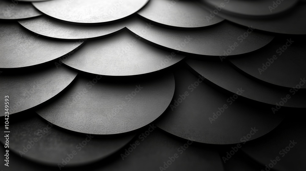 Poster The close-up view reveals a layered design of black scales, creating a textured pattern that highlights depth and contrast. This aesthetic is perfect for artistic projects.