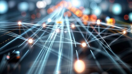 Digital network glowing connections dark background modern technology communication