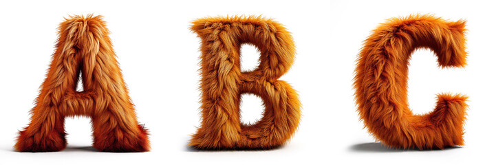 Letters A, B, C. Alphabet Made of Ultra-Realistic Brown Dog Fur: Hair Letters.