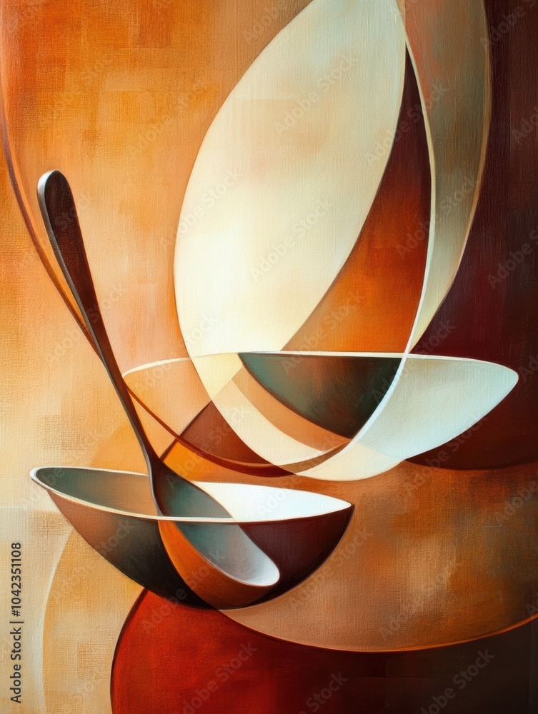Aufkleber the artwork features an abstract arrangement of spoon and cup shapes, rendered in warm colors and fl