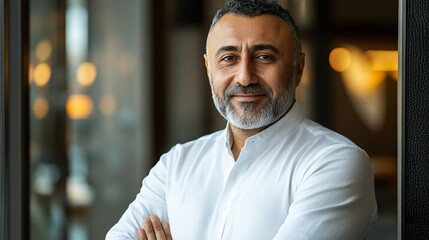 Obraz premium Business Executive Posing Outdoors Hands Crossed Leadership and Success in Corporate World