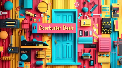 Dynamic Black Friday ad featuring bold "Doorbuster Deals" text and bright, attention-grabbing graphics