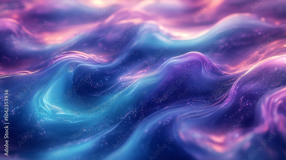 Poster colorful waves blend smoothly in a mesmerizing abstract design, showcasing a dreamy landscape filled