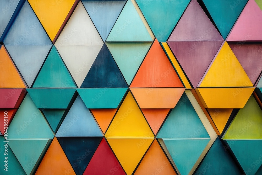Aufkleber Intricate triangular shapes in a variety of colors create a striking visual composition, emphasizing geometric abstraction and color contrast. Generative AI