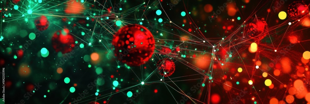 Poster bright red and green ornaments intersperse with twinkling lights, forming a mesmerizing display that