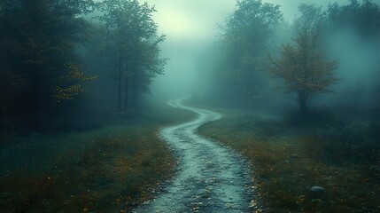 Obraz premium Winding Path Through a Foggy Forest