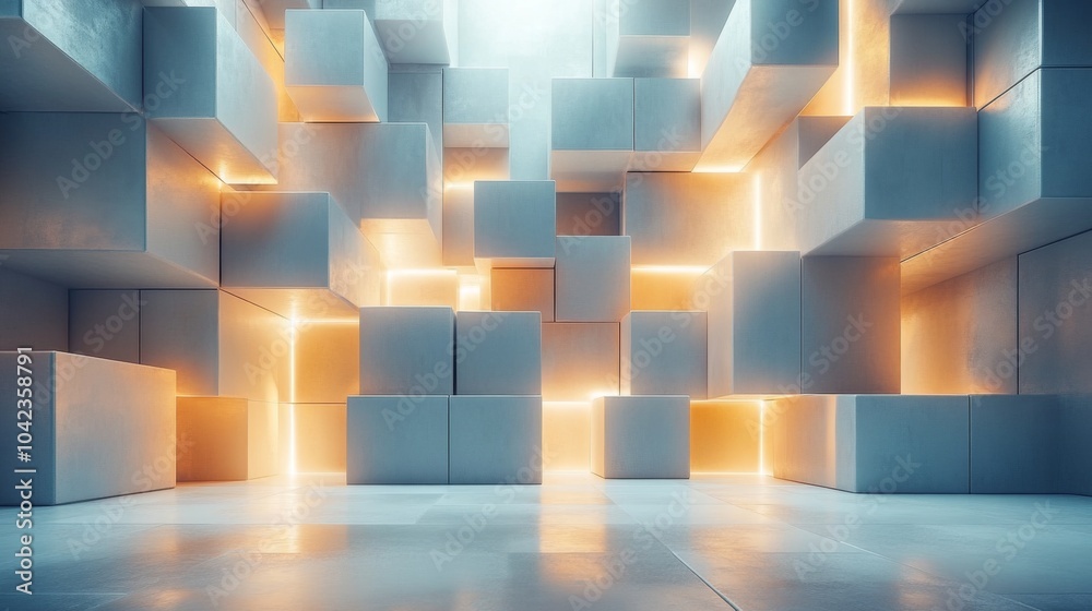 Aufkleber a striking arrangement of illuminated geometric structures fills a contemporary space. the soft glow