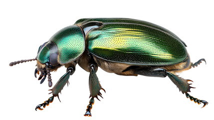 Naklejka premium Green beetle isolated on a white background, showcasing its intricate details and vibrant color