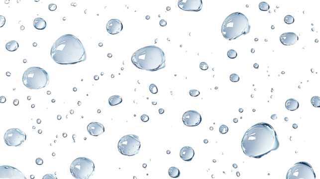 Blue background with transparent water drops creating a fresh and clean pattern