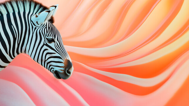 Cabeza de cebra frente a un fondo ondulado abstracto colorido