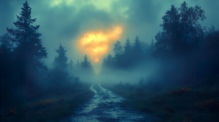 Fototapeta premium Enchanted Forest Path: Misty Morning Landscape Photography