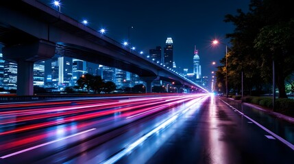 Obraz premium Vibrant Night Cityscape with Light Trails