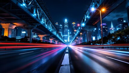 Fototapeta premium Vibrant Night Cityscape with Light Trails