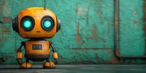 Robo with copy space background, advertising banner, machine learning and AI, future innovation concept