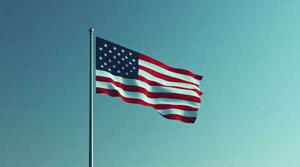Obraz premium A classic American flag waving gently in the breeze against a clear blue sky